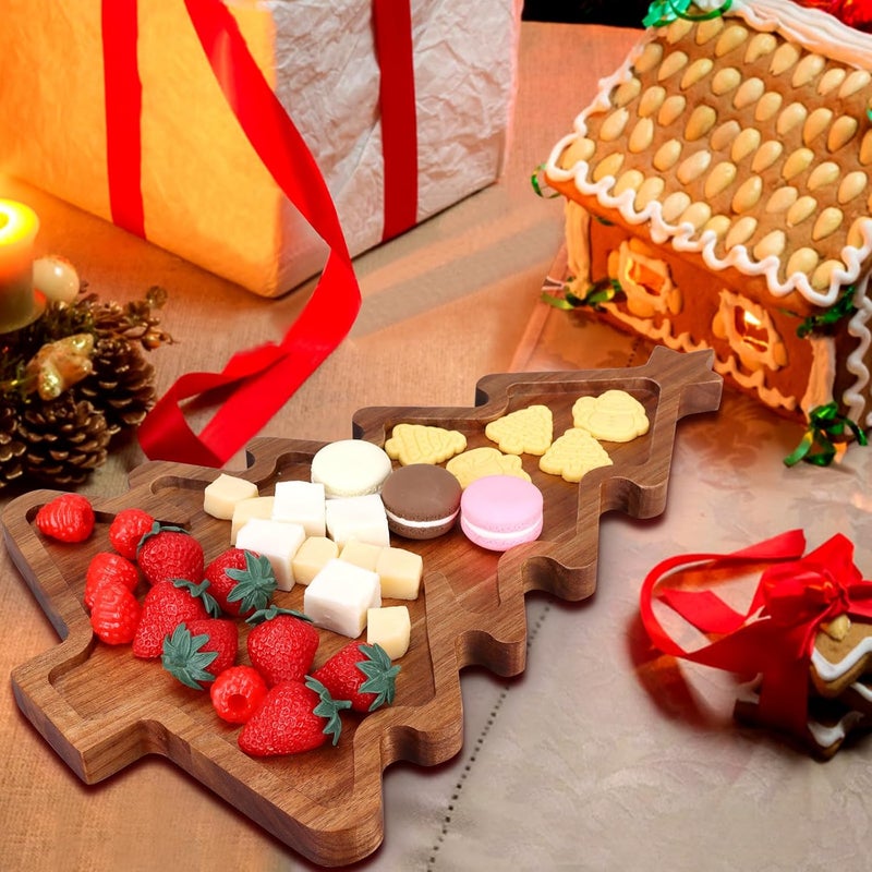 Gtencemen Acacia Wood Christmas Tree Tray - Decorative Serving Platter, Festive Plate, Xmas Dish & Wooden Charcuterie Board for Holiday Gift, Cheese, Fruit, Veggie & Cookie, Food, Snack, 16” x 10” - Image 2